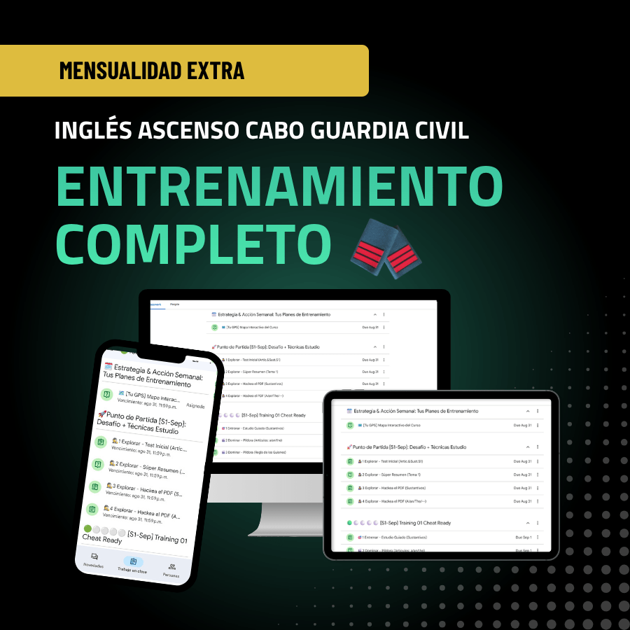 Curso Inglés Entrenamiento completo para ascenso a Cabo Guardia Civil (mensualidad extra)