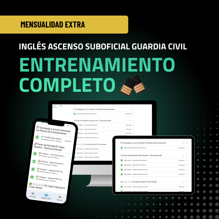 Curso Inglés Entrenamiento completo para ascenso a Sargento Guardia Civil (mensualidad extra)